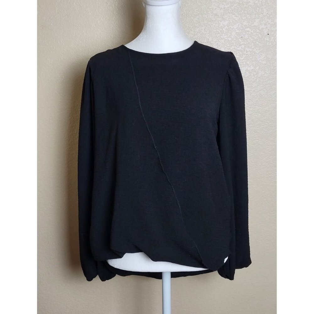 Zara Black Crossover Faux Wrap Balloon Sleeve Top Size Small - Picture 3 of 10